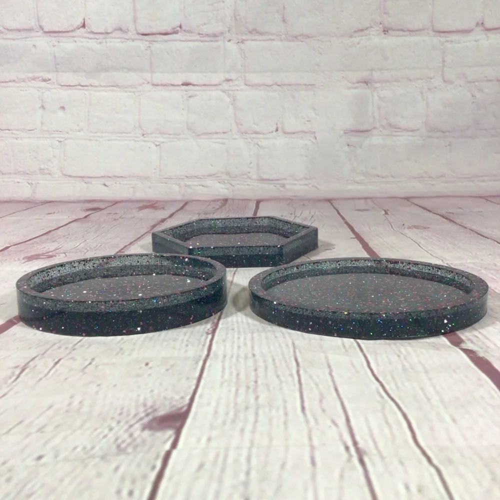 Hand Crafted Purple and Blue Glitter Coasters - Set of 3
